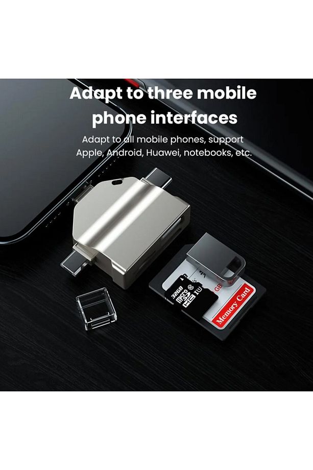 Usb Otg Kart Okuyucu Micro USB Type-C ve Lightning Uçlu Telefon PC ve Notebook Uyumlu Mikro SD ZR591 - 5