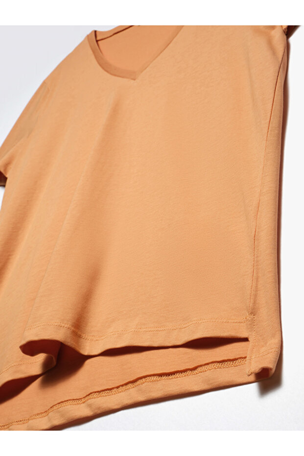 3470 V Yaka Basic T-shirt-şeftali - 3