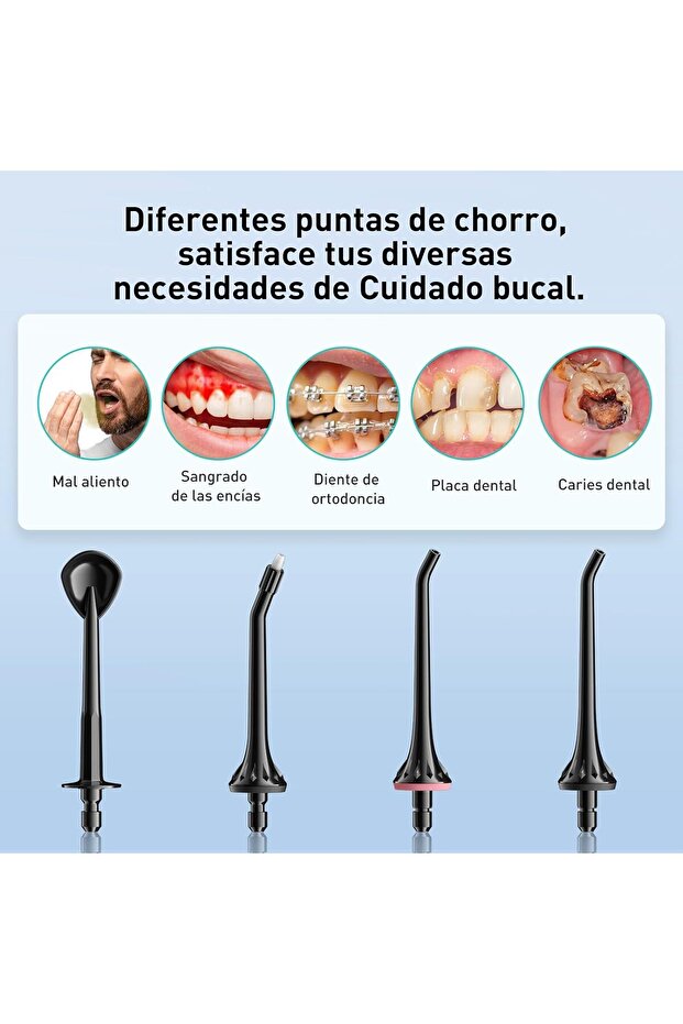 Kablosuz Ağız Duşu 4 Modlu, 300ml Su Tankı, Hızlı Şarj ve Uzun Pil Ömrü Siyah - 3