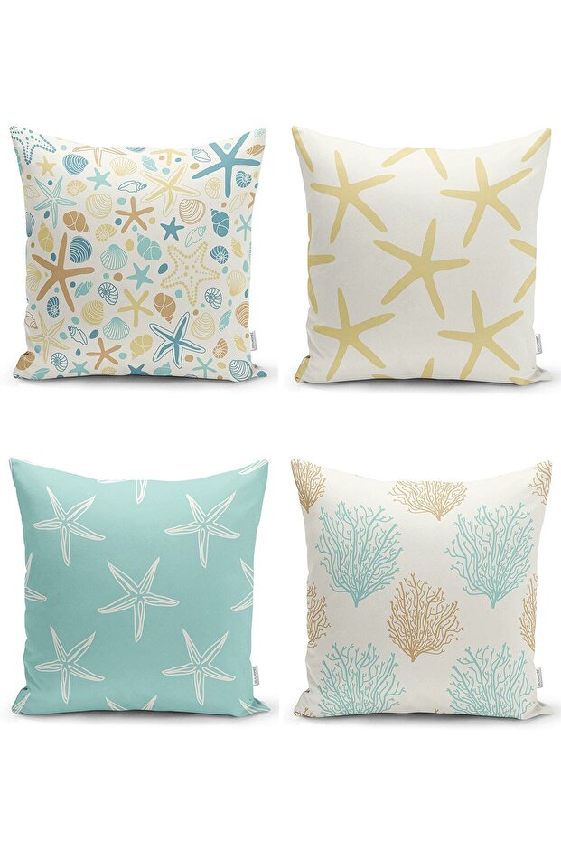 4-Piece Starfish Motif Digital Printed Modern Pillow Throw Pillow Cover Set