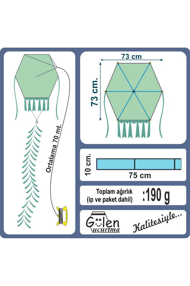Hışır Altıgen Küp Desen Uçurtma (ORTA BOY) / Sarı-mavi-turuncu - 6