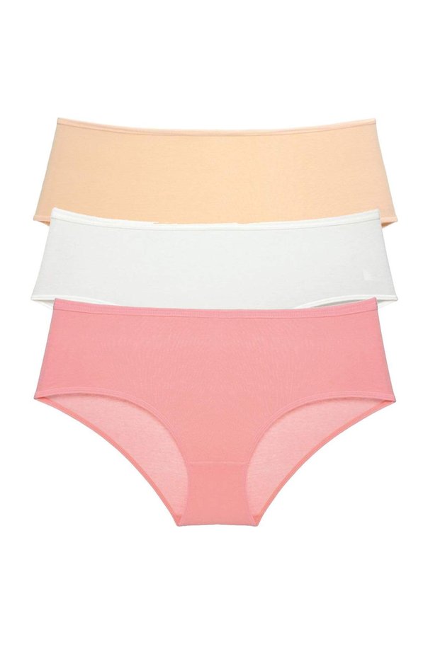 3 Pieces Women's High Waist Bato Panties Skin Cream Powder