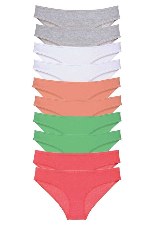 10 Pieces Set Lycra Women's Slip Panties Gray White Powder Green Fuchsia