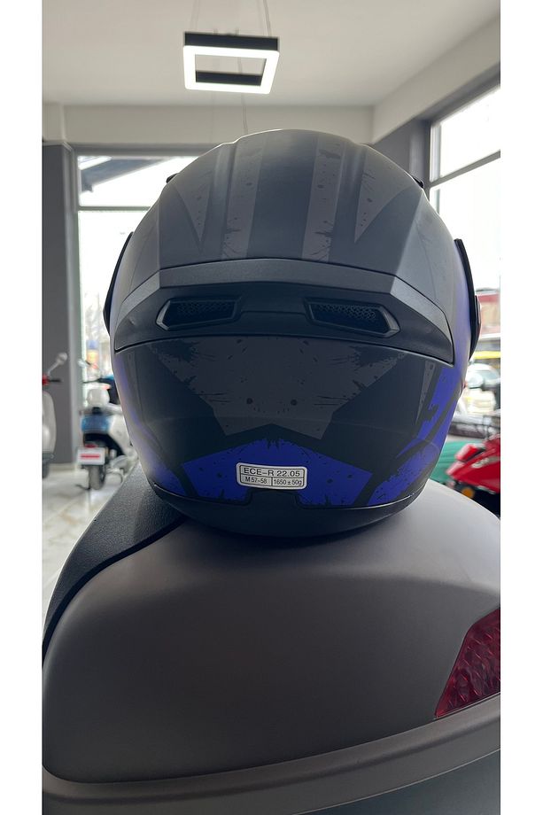 902 Mat Mavi Mat Siyah Çene Açılır Kask - 3