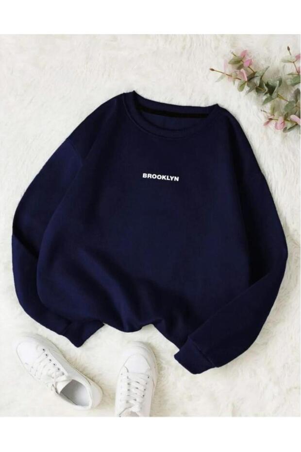 Lacivert Sweat Brooklyn Baskılı Oversize - 3
