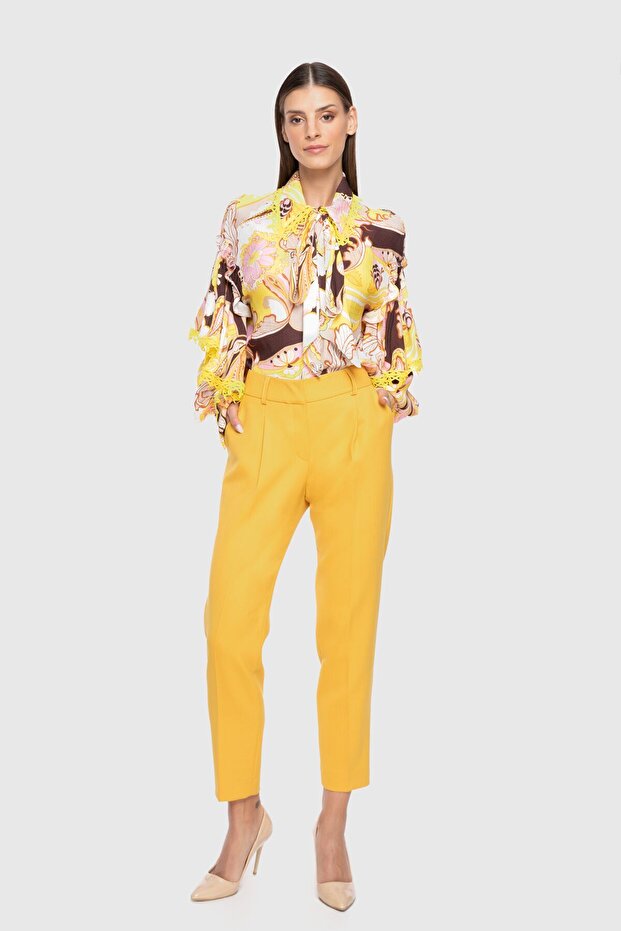 Havuç Paça Normal Bel Sarı Pantolon - 1