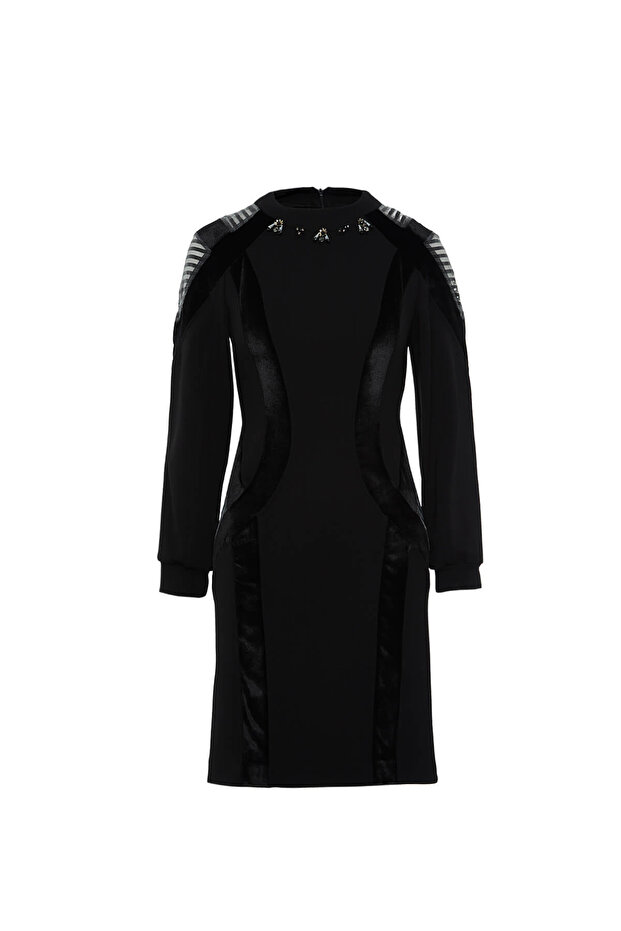 Siyah Mini Elbise - 1