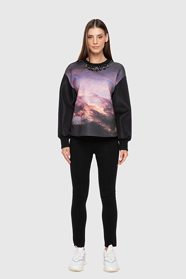 Baskı Desenli İşlemeli Üst - 1