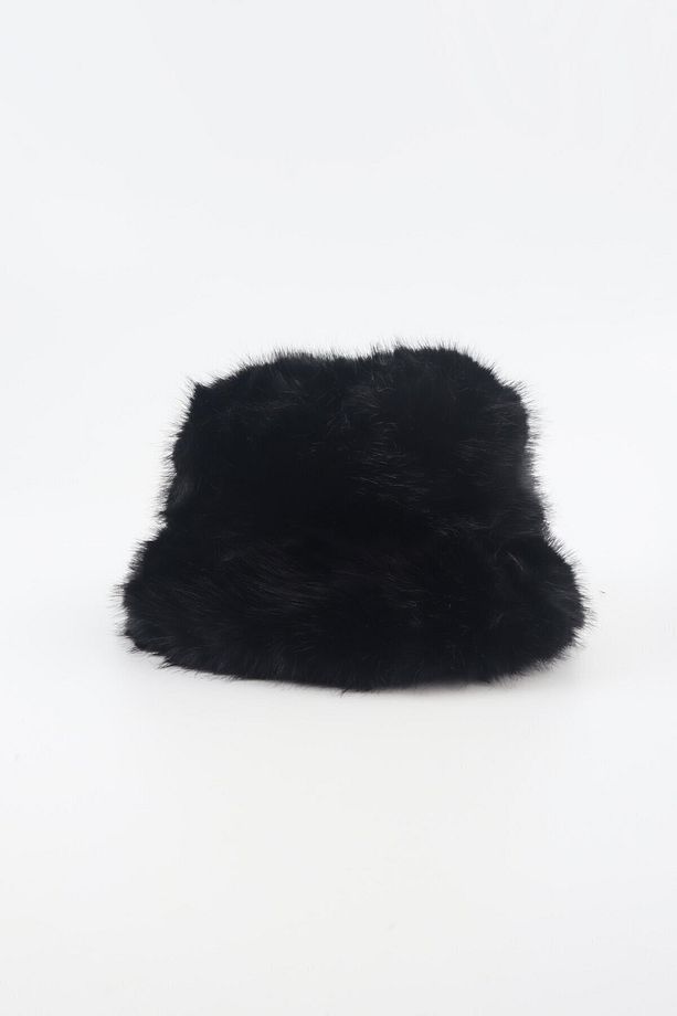 Siyah Yuvarlak Şapka Peluş Bucket Şapka - 3