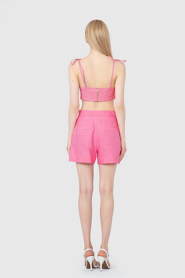 Pileli Pembe Şort - 4