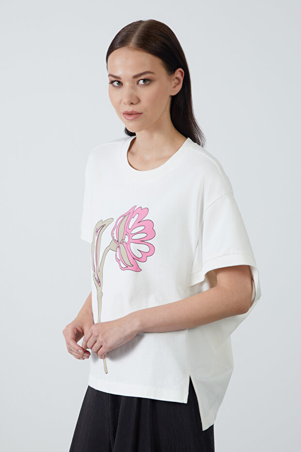 Kısa Kollu Basic Beyaz Tshirt - 1