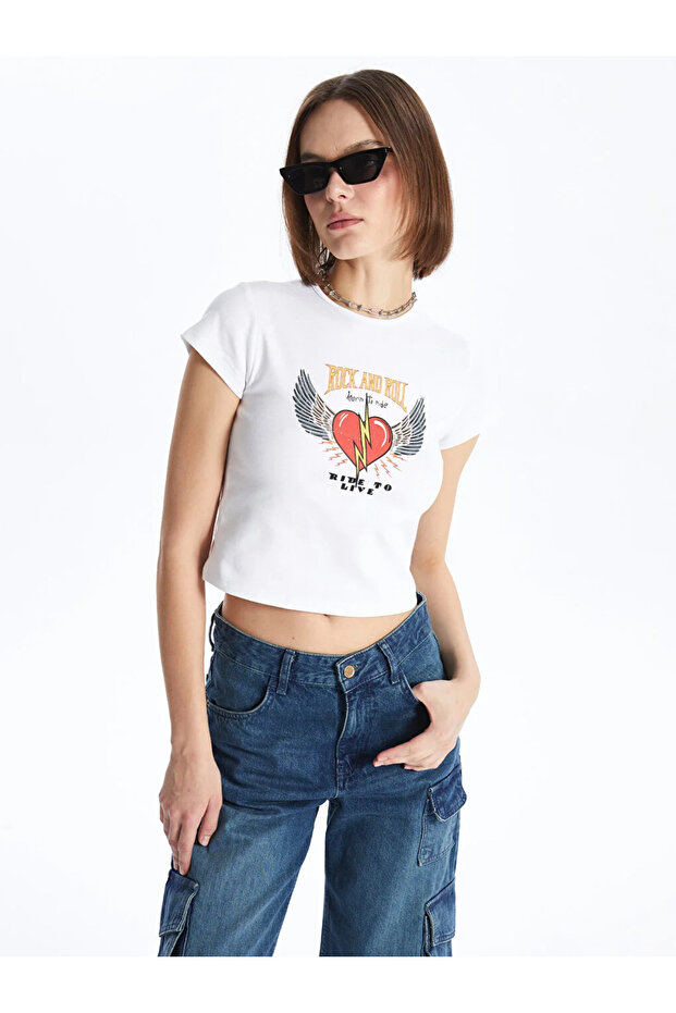XSIDE Crew Neck Printed Short Sleeve Crop Women's T-Shirt