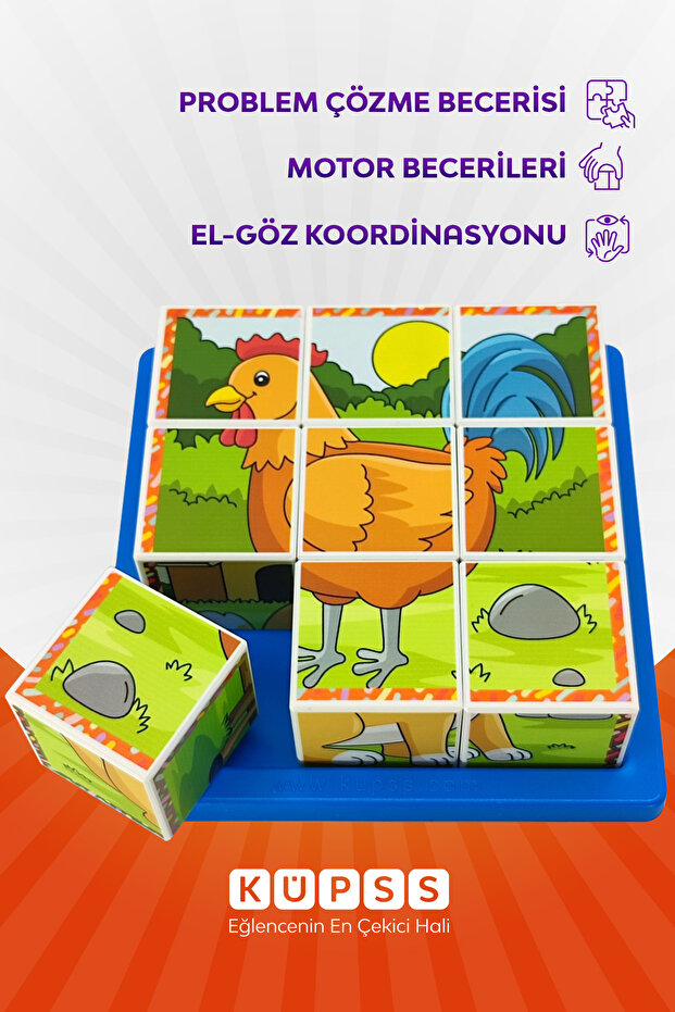 Çiftlik Hayvanları Küp Puzzle - 6 Farklı Yapboz - 8