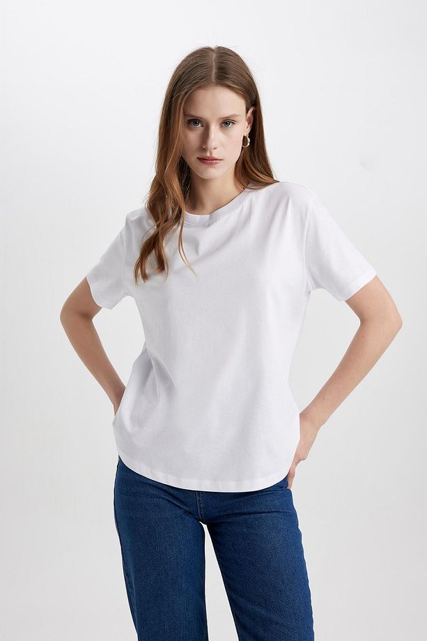 Regular Fit Bisiklet Yaka Penye Basic Kısa Kollu Tişört W9584az24sm - 1