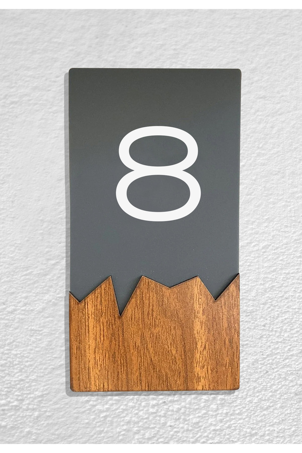 Vertical Plexi Wood Detailed Uv Printed Apartment Apartment Hotel Office Door Number - Door No:8