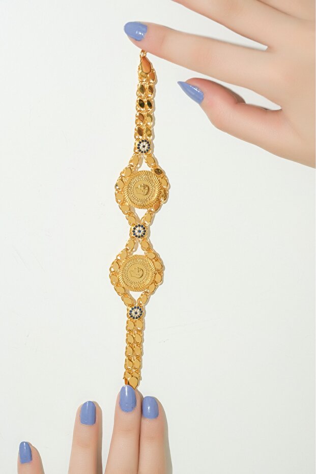 8 Ayar Çeyrekli Pullu ikili Bileklik - 2