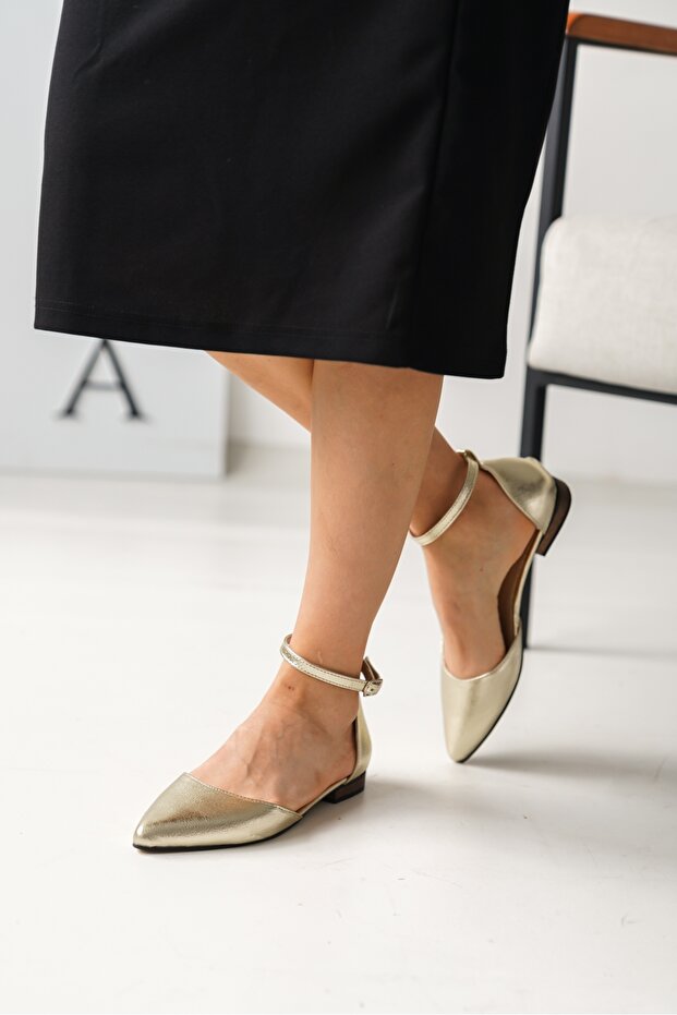 حذاء باليه مسطح كاجوال بشريط كاحل ضبابي ومقدمة مدببة - 2