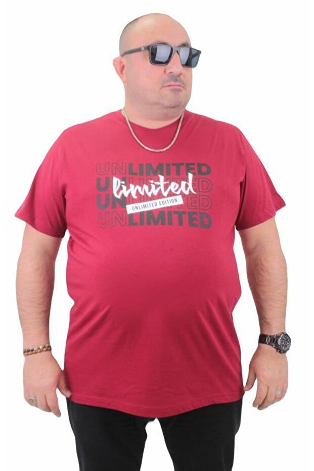 Men's Large Size Crew Neck T-Shirt Unlimited 23177 Claret Red