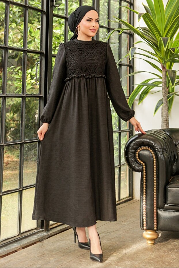Lacy Linen Dress 773 - Black