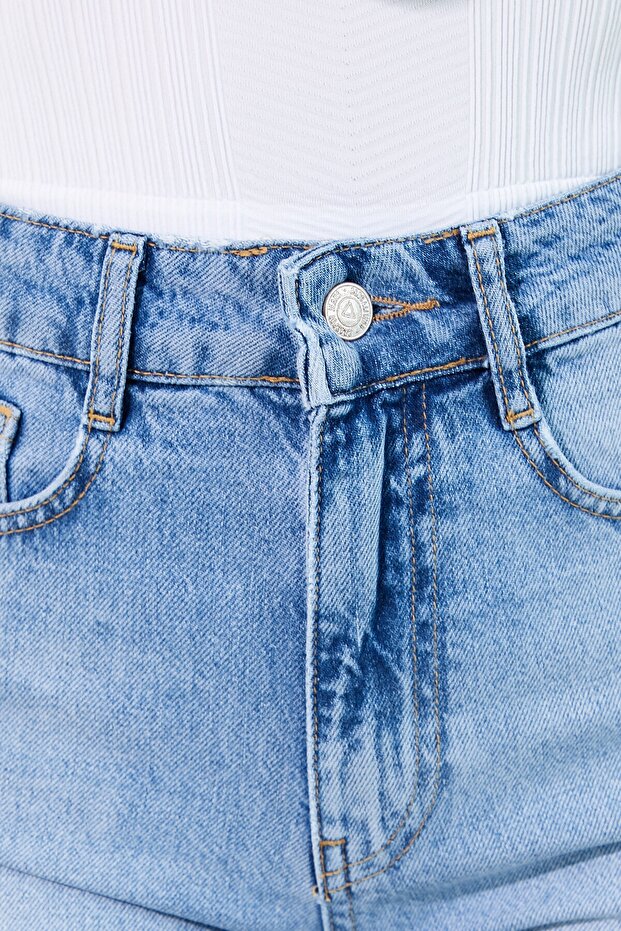 Kadın Mavi Mom Şort - 7