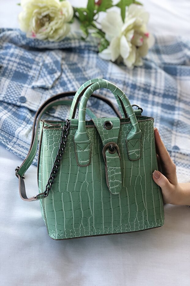 Women's Mint Green Crocodile Shoulder Bag