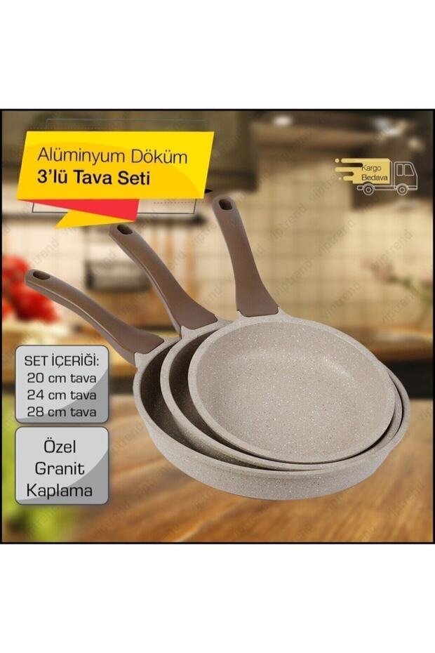 3'lü Tava Seti 20 Cm 24 Cm 28 Cm Vizon - 1
