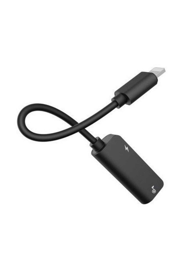 Apple Iphone Lightning 2in1 Aux 3.5 mm Kulaklık Dönüştürücü Şarj Girişli Adaptör Siyah - 1