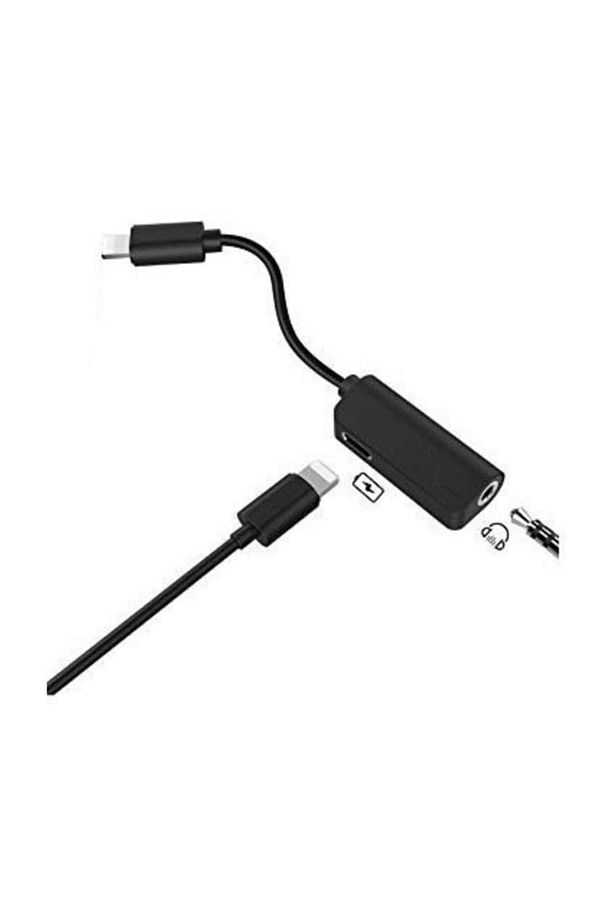Apple Iphone Lightning 2in1 Aux 3.5 mm Kulaklık Dönüştürücü Şarj Girişli Adaptör Siyah - 2