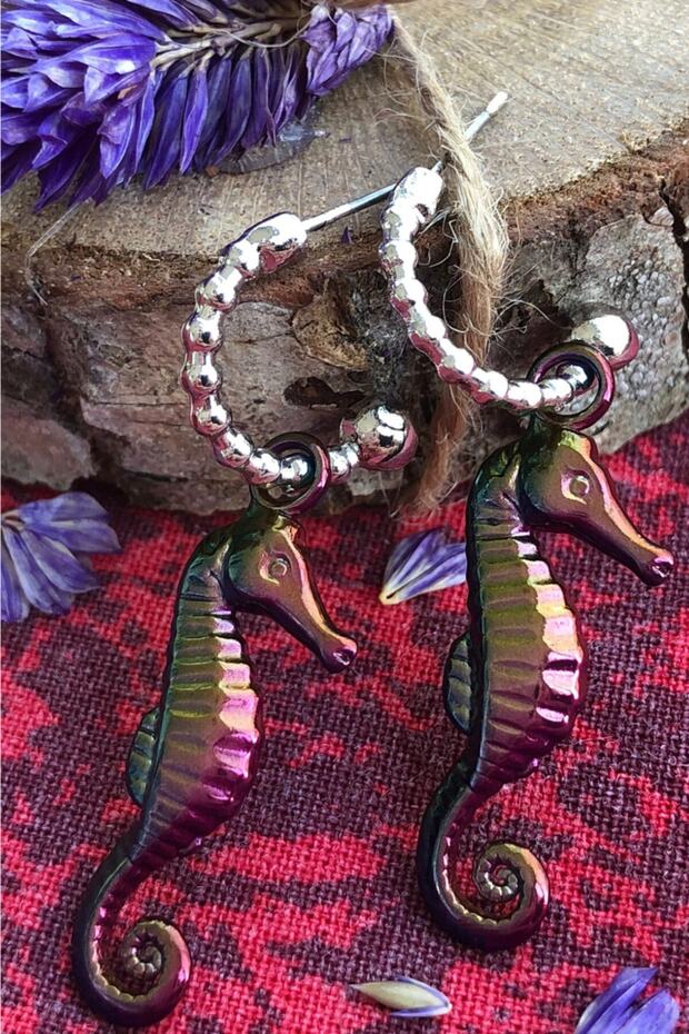 Neon Yellow Green Fuchsia Blue Mixed Color Antiallergic Sea Horse Earrings