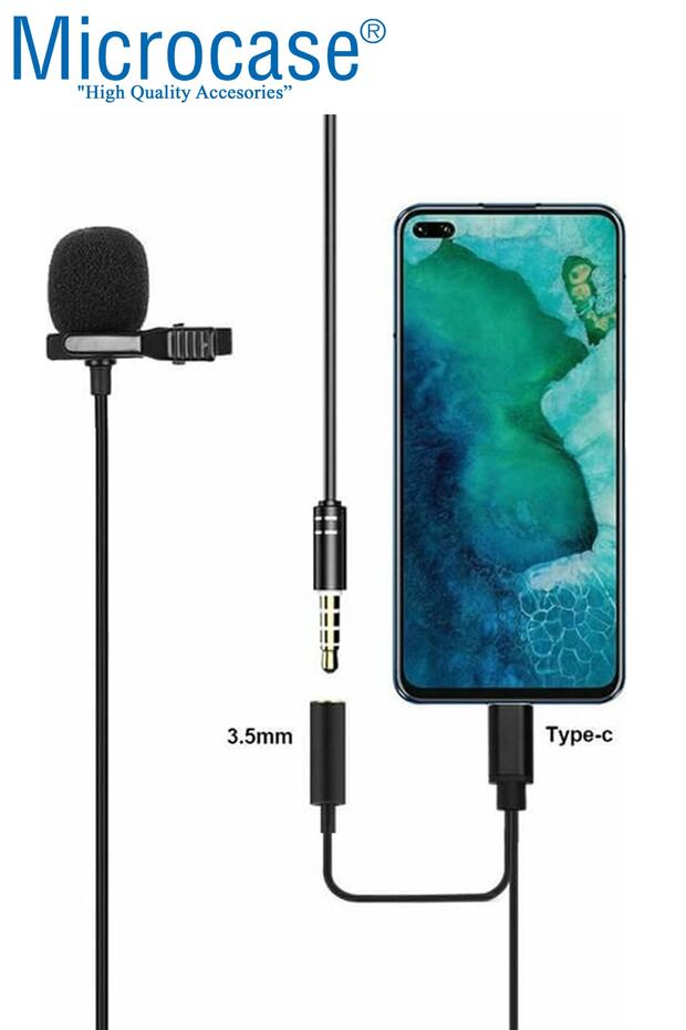 3.5 mm Kulaklık Girişli Type-c Profesyonel Youtuber Yaka Mikrofonu 1.5 Metre - Al2632 - 2