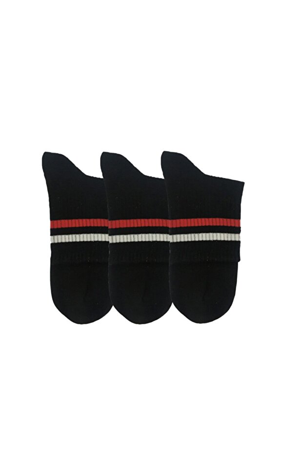 Unisex Red Striped Black Short Tennis Socks 3-Piece