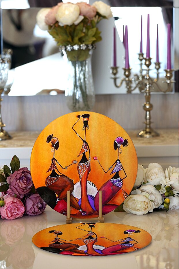 2-Piece Modern Arab 3 Girl Motif Digital Printed Round Charger & Placemat