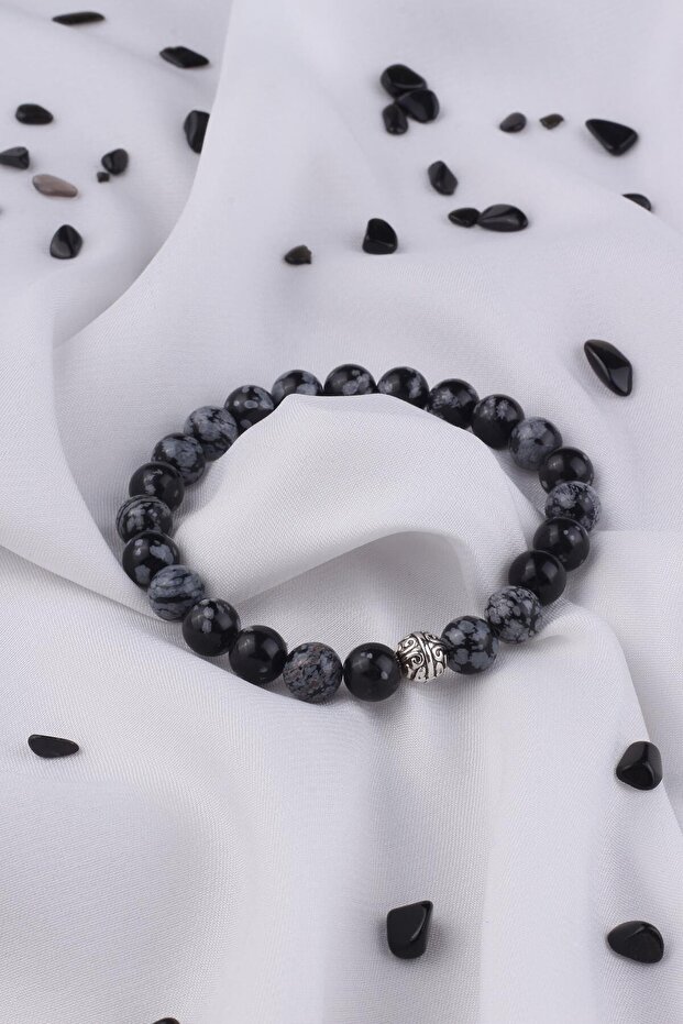 Snowy Obsidian Stone Bracelet