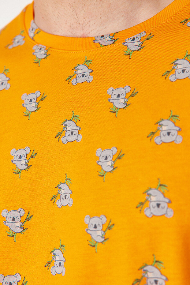 Turuncu %100 Pamuk Regular Fit Koala Baskılı Örme Şortlu Pijama Takımı THMSS21PT1239 - 6