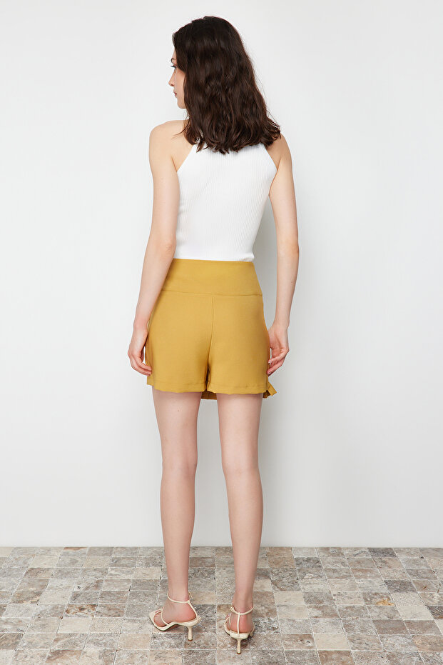 Camel Toka Detaylı Pileli Dokuma Şort Etek TWOSS24SR00044 - 6