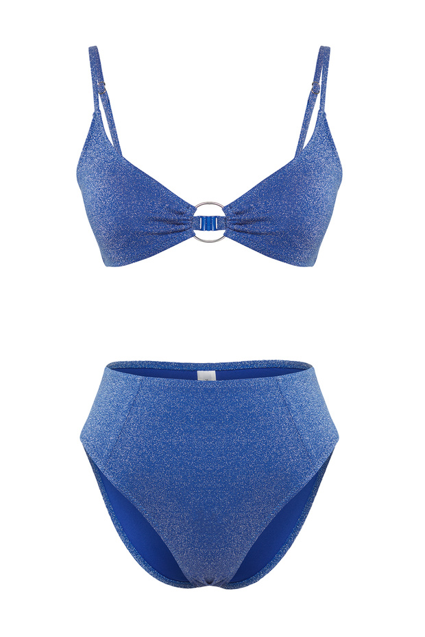 Saks Aksesuarlı Bralette Kaplı Regular Yüksek Bel Bikini Takımı TBESS24BT00073 - 6