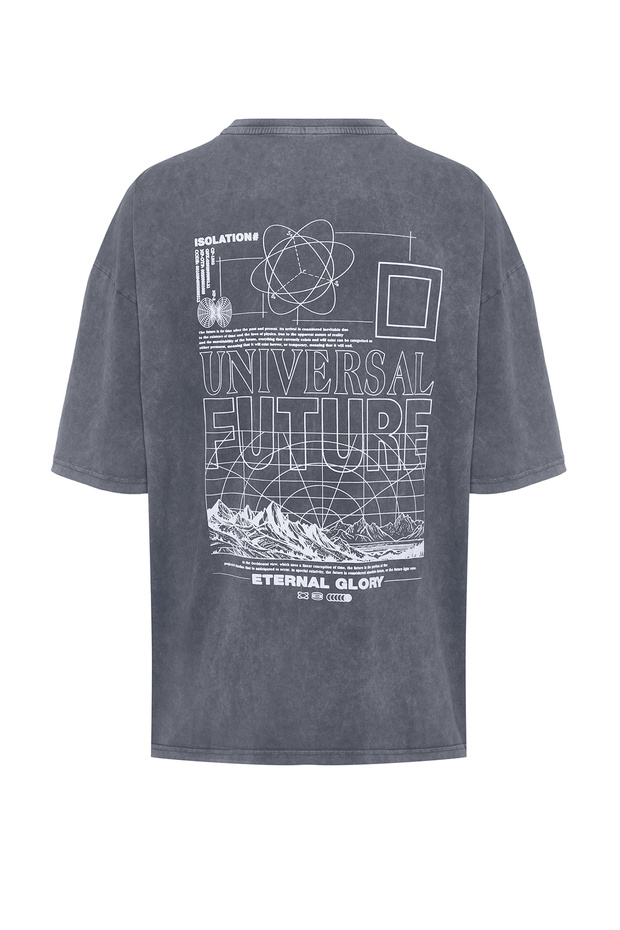 Antrasit Oversize/Geniş Kesim Soluk Efektli Yazı Baskılı %100 Pamuk T-Shirt TMNSS24TS00043 - 7