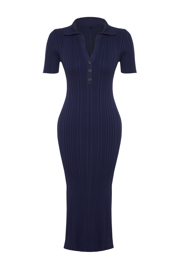 Lacivert Maxi Polo Yaka Elbise TWOSS24EL00282 - 9