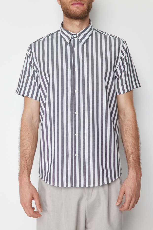 Gri Slim Fit Çizgili Gömlek Kısa Kollu TMNSS24GO00038 - 2