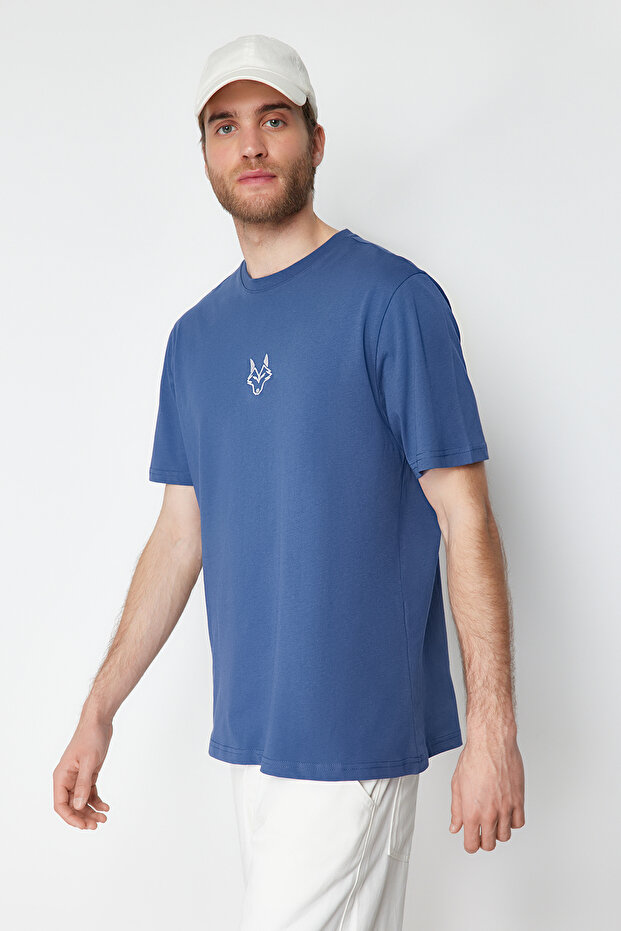 Indigo Regular/Normal Kesim Kurt Nakışlı %100 Pamuklu T-Shirt TMNSS24TS00056 - 3