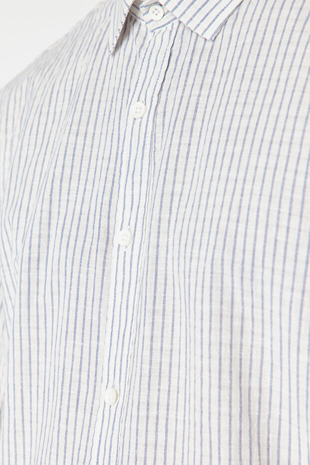 Lacivert Regular Fit Keten Karışımlı Çizgili Gömlek TMNSS23GO00134 - 4