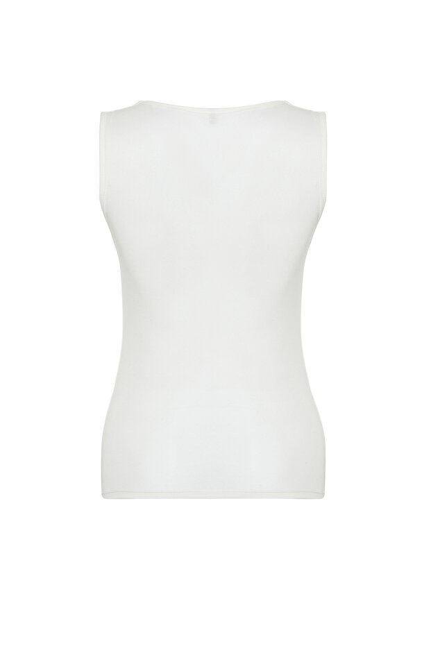 Ekru Kare Yaka Sıfır Kol Pamuklu Esnek Fitted/Vücuda Oturan Örme Atlet TWOSS24AL00013 - 8
