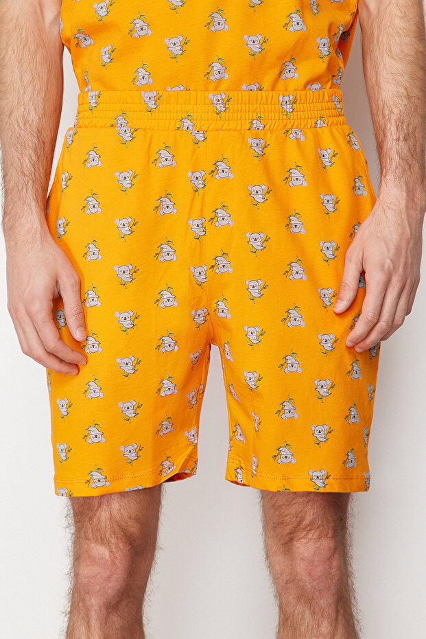 Turuncu %100 Pamuk Regular Fit Koala Baskılı Örme Şortlu Pijama Takımı THMSS21PT1239 - 9