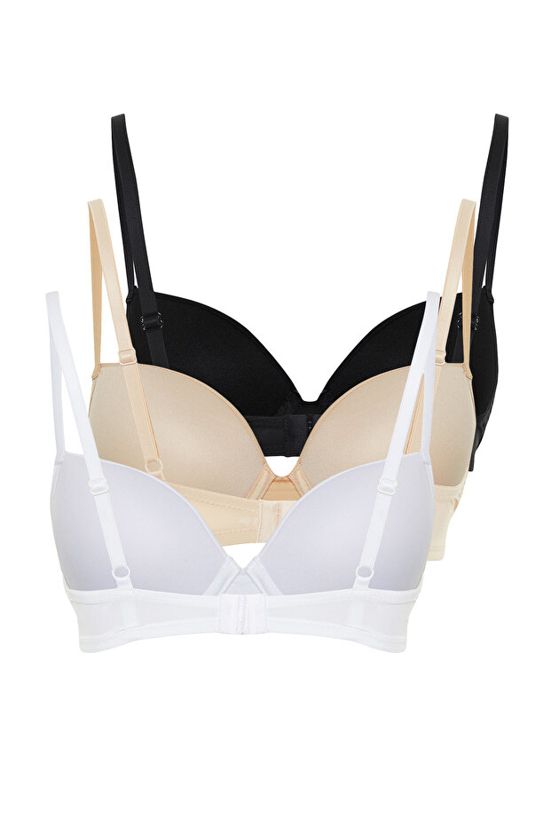 جلد أبيض وأسود 3 عبوات من حمالة الصدر ORME ذات غطاء ثابت بدون حشوة مع حزام خيط صغير - 9