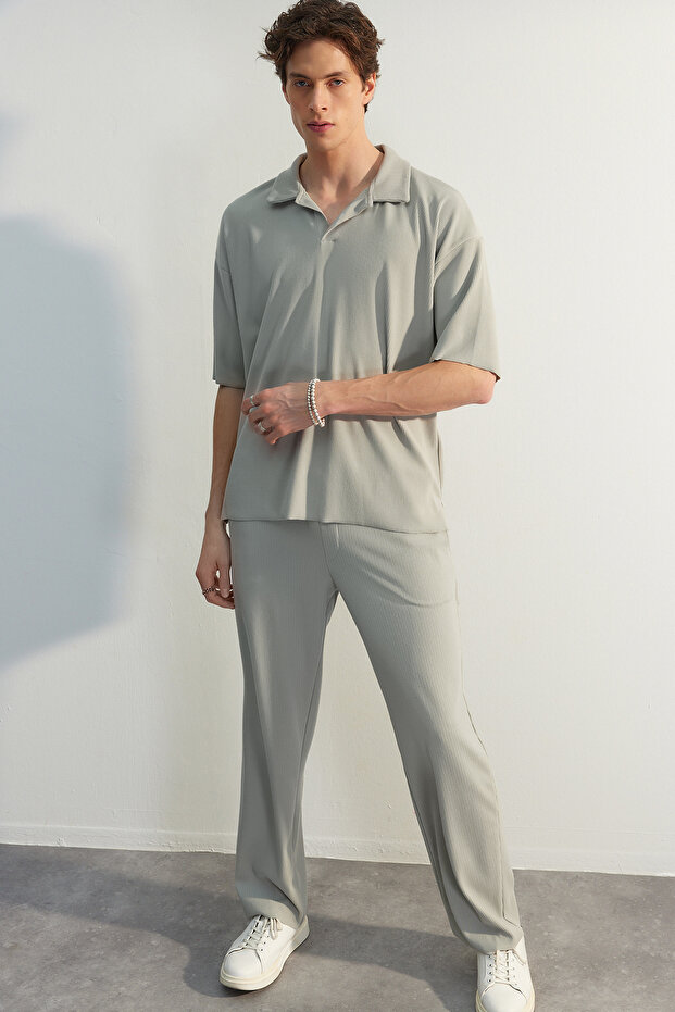 Büyük Beden Taş Oversize Dokulu Ottoman Polo Yaka T-Shirt TMNSS24BF00047 - 7