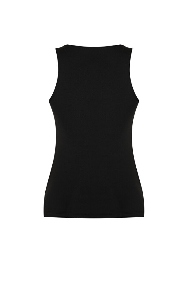 Siyah Toparlayıcı 2 Katlı İçi Pedli Spor Sütyenli Kare Yaka Örme Spor Üst/Bluz THMSS24BZ00002 - 9