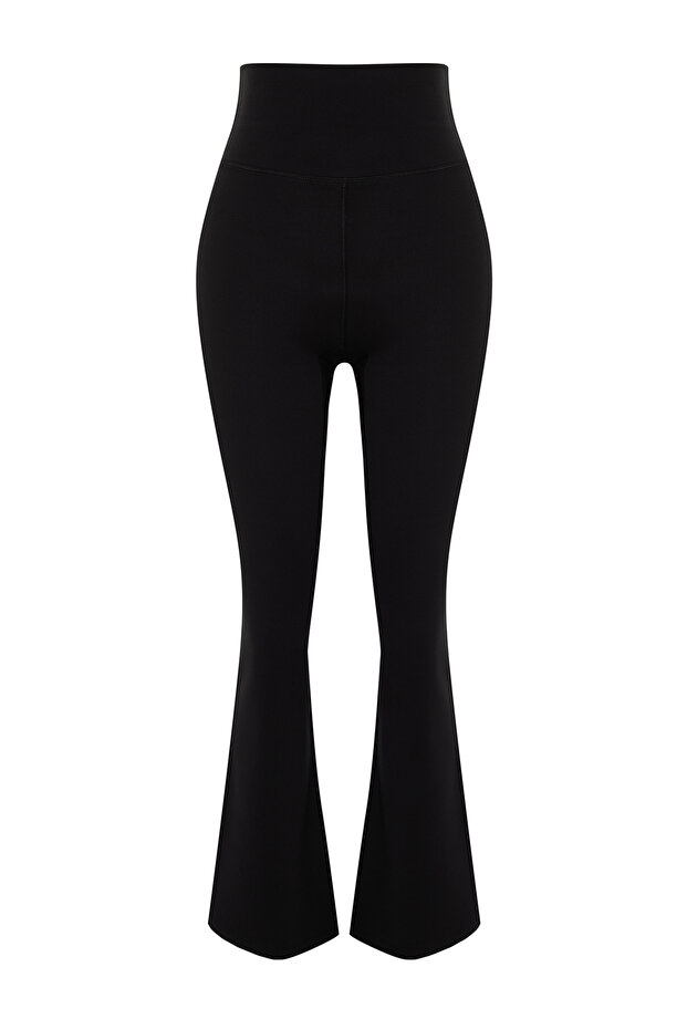 Siyah Fırçalı Soft Kumaş İspanyol Paça Yoga Örme Spor Tayt THMSS24TY00019 - 7