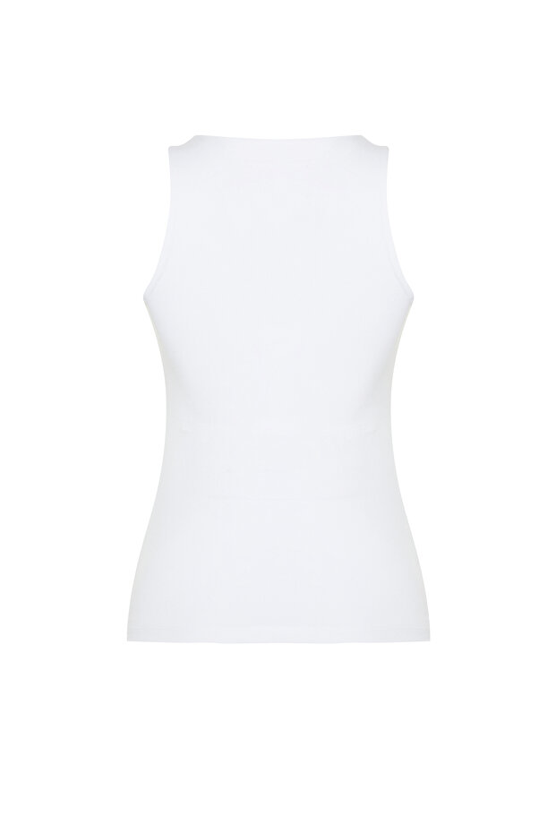 Beyaz Toparlayıcı 2 Katlı İçi Pedli Spor Sütyenli Kare Yaka Örme Spor Üst/Bluz THMSS24BZ00002 - 8