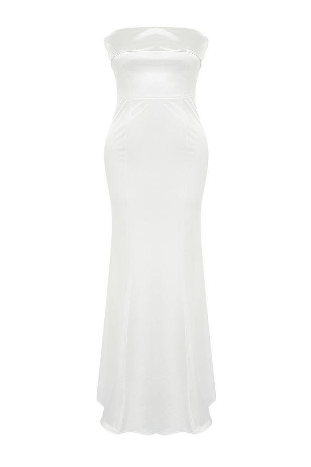 Bridal Beyaz Balık Örme Uzun Düğün/Nikah Gece Abiye Elbise TPRSS24AE00024 - 10