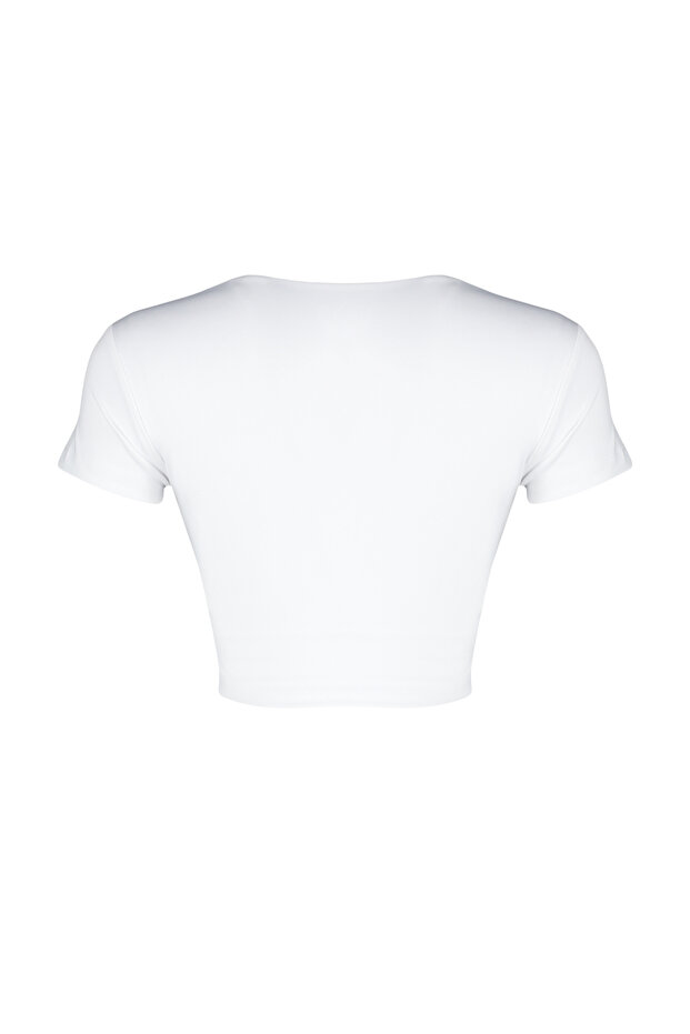 Beyaz 2 Katlı İçi Pedli Spor Sütyenli Crop Örme Spor Üst/Bluz THMSS24BZ00003 - 9